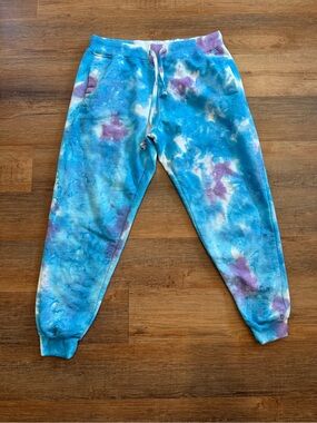 Le detresse Tie-Dye Blue & Purple Women's Jogger Sweatpants Size L